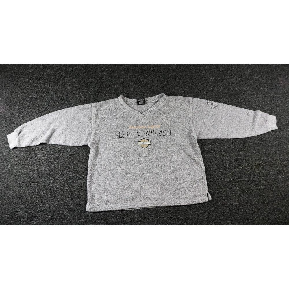 Harley-Davidson Womens Gray M Top Cropped Fleece Sweatshirt Textured Vintage